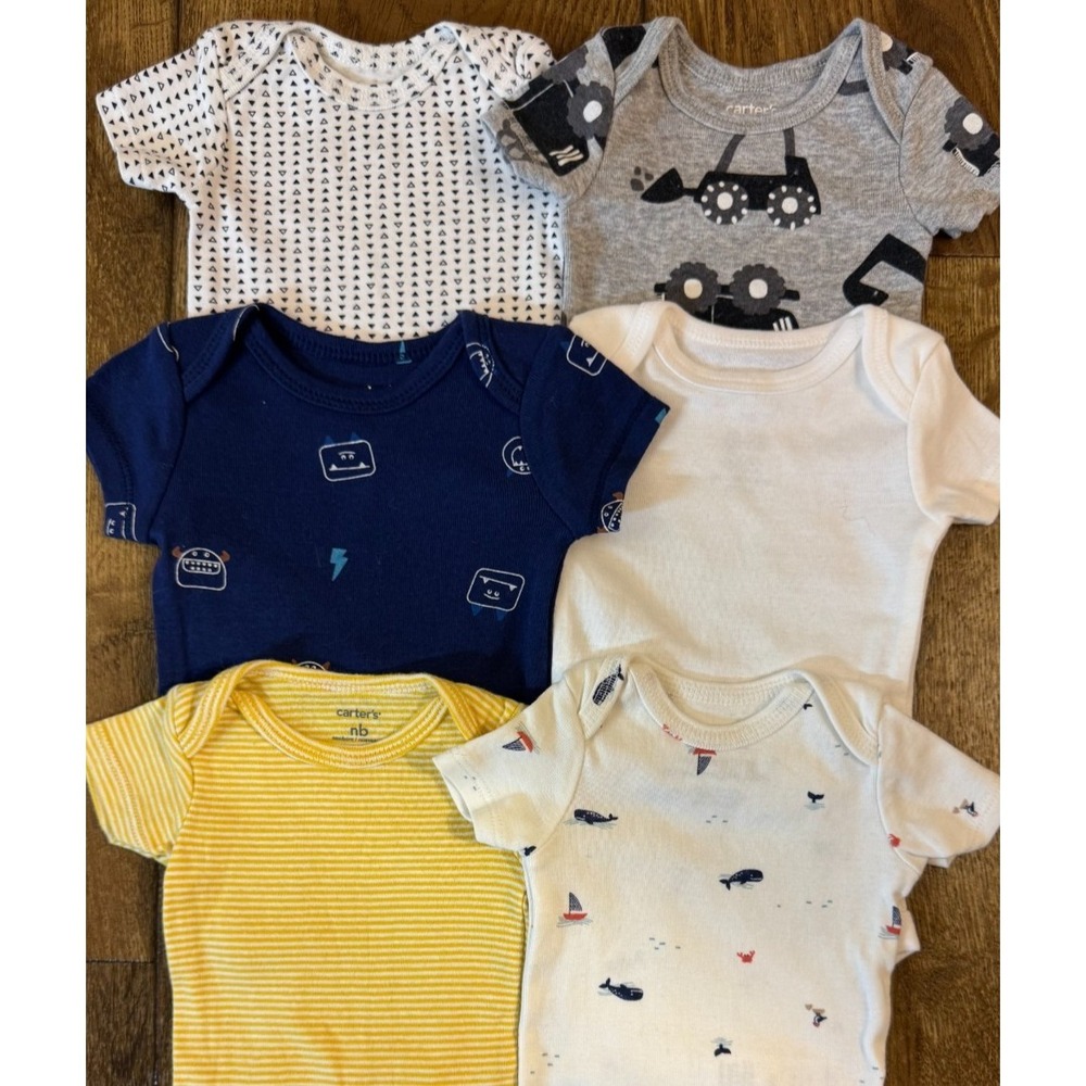 Carters Baby Boy Lot of 6 Bodysuits Newborn Tee Shirts Romper Clothes Construct